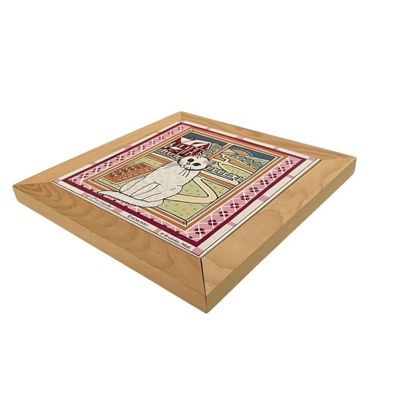 Vintage Sigma the Tastesetter Framed White Cat By Andrea West Wall Tile 1983 7" - Picture 2 of 7